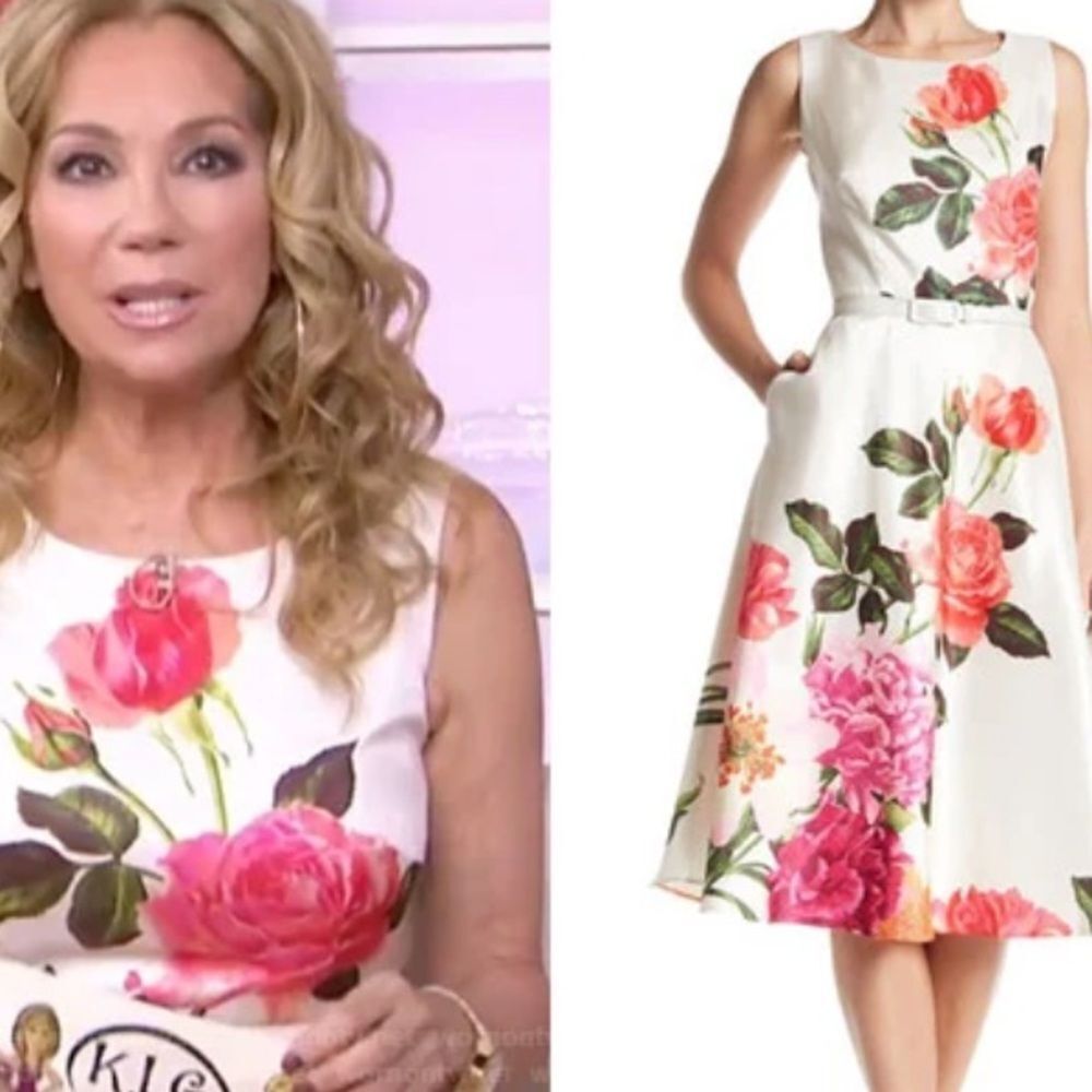 Chetta B Floral Midi Dress Pink and Green in Size 14